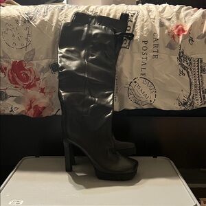 Off-White Black Leather Knee-High Boots